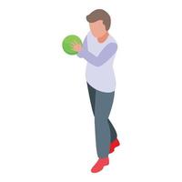 menino jogando ícone de bola de boliche, estilo isométrico vetor