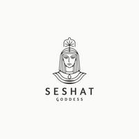 seshat deusa egípcia antiga da escrita, sabedoria e conhecimento modelo de design de ícone de logotipo vetor plano