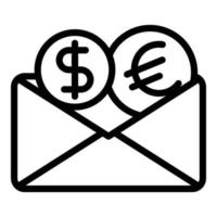 ícone de dinheiro de transferência de correio, estilo de estrutura de tópicos vetor