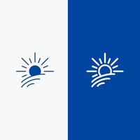 brilho luz sol primavera linha e ícone sólido glifo banner azul linha e ícone sólido glifo banner azul vetor