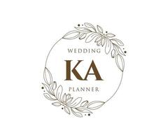 coleção de logotipos de monograma de casamento de carta inicial ka, modelos modernos minimalistas e florais desenhados à mão para cartões de convite, salve a data, identidade elegante para restaurante, boutique, café em vetor