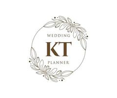 coleção de logotipos de monograma de casamento de carta inicial kt, modelos minimalistas e florais modernos desenhados à mão para cartões de convite, salve a data, identidade elegante para restaurante, boutique, café em vetor