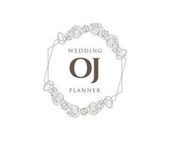 coleção de logotipos de monograma de casamento de carta inicial oj, modelos minimalistas e florais modernos desenhados à mão para cartões de convite, salve a data, identidade elegante para restaurante, boutique, café em vetor