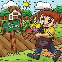 criança do dia da terra carregando desenho colorido de colheita vetor