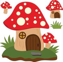 clipart de vetor de ilustração de casa de cogumelos de jardim vermelho bonito