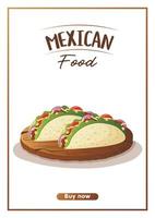 flyer a4 com tacos de comida mexicana. comida saudável de banner, culinária, menu, conceito de comida. vetor