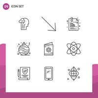 conjunto de pictogramas de 9 contornos simples de elementos de design de vetores editáveis de bola de decoração de documento de cartão do Ramadã