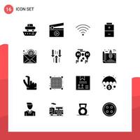 16 conceito de glifo sólido para sites móveis e aplicativos seta conexão de boletim informativo e-mail carregando elementos de design vetorial editáveis vetor