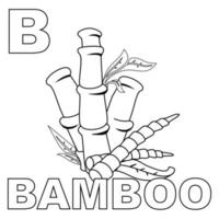 a página para colorir da árvore de bambu, com um grande b para apresentar a letra b para as crianças. adequado para livros de colorir infantis e reconhecimento de letras através de árvores de bambu. ilustração de planta de vetores editáveis