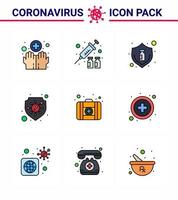 conjunto de ícones de prevenção de coronavírus 25 azul escudo de primeiros socorros garrafa de segurança contra gripe coronavírus viral doença 2019nov vetor elementos de design