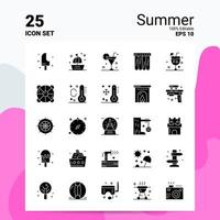 25 conjunto de ícones de verão 100 eps editáveis 10 arquivos idéias de conceito de logotipo de negócios design de ícone de glifo sólido vetor