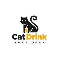 bebendo o logotipo do gato. logotipo de gato e xícara, gatinho segurando bebida de suco com ilustração de ícone vetorial de palha vetor