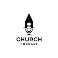 logotipo de podcast cristão da igreja com ícone de microfone no estilo de ilustração moderna mínima da moda vetor