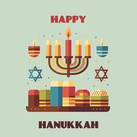 Feliz Hanukkah. símbolos tradicionais do feriado de hanukkah fundo de menores de velas vetor