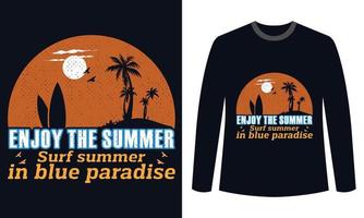 design de camisetas de verão aproveite o surf de verão no paraíso azul vetor