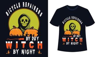 incrível reparador de bicicletas de design de camiseta de halloween de dia a noite vetor