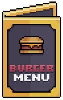 menu de hambúrguer de pixel art, ícone de vetor de menu de papel para jogo de 8 bits em fundo branco