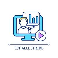 assistindo a um vídeo sobre o ícone de cor rgb de análise financeira. curso de análise de negócios. programa on-line de contabilidade. ilustração vetorial isolada. desenho de linha preenchida simples. curso editável. vetor