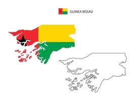 vetor da cidade do mapa da guiné-bissau dividido pelo estilo de simplicidade do contorno. tem 2 versões, versão de linha fina preta e cor da versão da bandeira do país. ambos os mapas estavam no fundo branco.