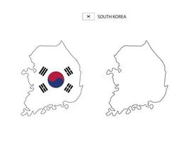 vetor da cidade do mapa da coreia do sul dividido pelo estilo de simplicidade do esboço. tem 2 versões, versão de linha fina preta e cor da versão da bandeira do país. ambos os mapas estavam no fundo branco.