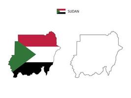 vetor da cidade do mapa do sudão dividido pelo estilo de simplicidade do contorno. tem 2 versões, versão de linha fina preta e cor da versão da bandeira do país. ambos os mapas estavam no fundo branco.