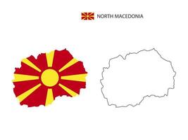 vetor da cidade do mapa da macedônia do norte dividido pelo estilo de simplicidade do contorno. tem 2 versões, versão de linha fina preta e cor da versão da bandeira do país. ambos os mapas estavam no fundo branco.