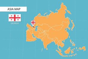 Mapa da Geórgia na Ásia, ícones mostrando bandeiras e localização da Geórgia. vetor