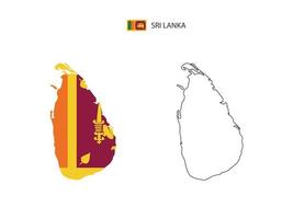 vetor da cidade do mapa do sri lanka dividido pelo estilo de simplicidade do esboço. tem 2 versões, versão de linha fina preta e cor da versão da bandeira do país. ambos os mapas estavam no fundo branco.