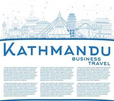 delineie o horizonte de kathmandu com edifícios azuis e copie o espaço. vetor