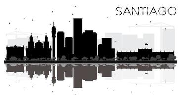 santiago city skyline silhueta preto e branco com reflexões. vetor