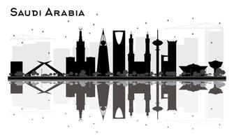 arábia saudita skyline silhueta preto e branco com reflexões. vetor