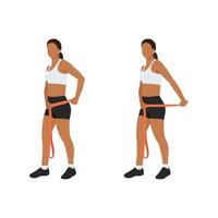 mulher fazendo tríceps com exercício de banda de resistência longa. ilustração vetorial plana isolada no fundo branco vetor
