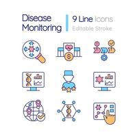 conjunto de ícones de cores rgb de monitoramento de doenças vetor