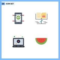 conjunto de ícones planos de interface móvel de 4 pictogramas de conhecimento de crescimento da web de laptop móvel jogam elementos de design de vetores editáveis