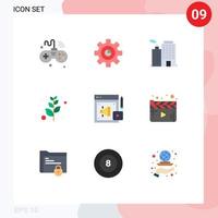 pacote de 9 cores planas criativas de elementos de design de vetores editáveis de configuração de paz de marketing digital cidade verde-oliva