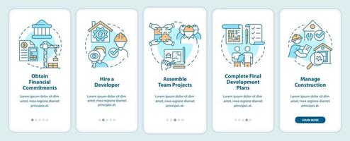 conselhos para a tela do aplicativo móvel de integração do desenvolvimento habitacional. instruções gráficas editáveis passo a passo de 5 etapas com conceitos lineares. modelo ui, ux, gui. vetor