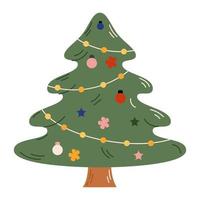 árvore de natal com enfeites. conceito de celebração de natal e ano novo. bom para cartão, convite, banner, web design. vetor