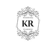 coleção de logotipos de monograma de casamento de letra de iniciais kr, modelos modernos minimalistas e florais desenhados à mão para cartões de convite, salve a data, identidade elegante para restaurante, boutique, café em vetor