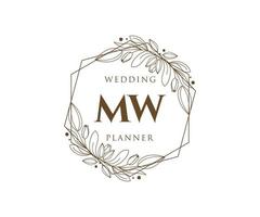 coleção de logotipos de monograma de casamento de letra mw, modelos modernos minimalistas e florais desenhados à mão para cartões de convite, salve a data, identidade elegante para restaurante, boutique, café em vetor