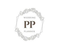 coleção de logotipos de monograma de casamento de letras iniciais pp, modelos modernos minimalistas e florais desenhados à mão para cartões de convite, salve a data, identidade elegante para restaurante, boutique, café em vetor