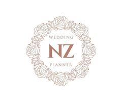 coleção de logotipos de monograma de casamento de carta inicial nz, modelos modernos minimalistas e florais desenhados à mão para cartões de convite, salve a data, identidade elegante para restaurante, boutique, café em vetor