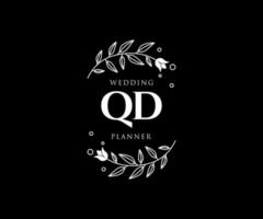 coleção de logotipos de monograma de casamento de carta inicial qd, modelos modernos minimalistas e florais desenhados à mão para cartões de convite, salve a data, identidade elegante para restaurante, boutique, café em vetor