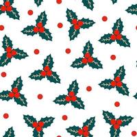 padrão de natal sem costura - feito de vermelho e verde de pontos repetidos e visco em um fundo branco no estilo escandinavo tradicional. usado como impressão para tecido, papel de embrulho, papel de parede vetor