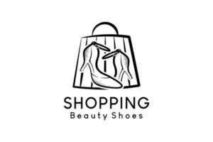 design de logotipo comercial com ilustração vetorial de sacola de compras com sapatos de beleza femininos vetor