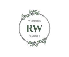 rw letras iniciais coleção de logotipos de monograma de casamento, modelos modernos minimalistas e florais desenhados à mão para cartões de convite, salve a data, identidade elegante para restaurante, boutique, café em vetor