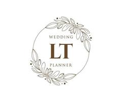 coleção de logotipos de monograma de casamento de letras iniciais lt, modelos modernos minimalistas e florais desenhados à mão para cartões de convite, salve a data, identidade elegante para restaurante, boutique, café em vetor