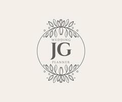 jg letras iniciais coleção de logotipos de monograma de casamento, modelos modernos minimalistas e florais desenhados à mão para cartões de convite, salve a data, identidade elegante para restaurante, boutique, café em vetor