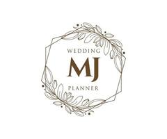 coleção de logotipos de monograma de casamento de letra mj, modelos modernos minimalistas e florais desenhados à mão para cartões de convite, salve a data, identidade elegante para restaurante, boutique, café em vetor