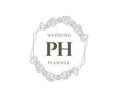 coleção de logotipos de monograma de casamento de letra inicial ph, modelos modernos minimalistas e florais desenhados à mão para cartões de convite, salve a data, identidade elegante para restaurante, boutique, café em vetor