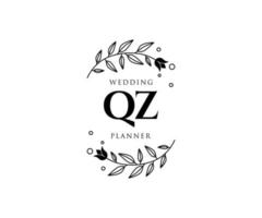 qz letras iniciais coleção de logotipos de monograma de casamento, modelos modernos minimalistas e florais desenhados à mão para cartões de convite, salve a data, identidade elegante para restaurante, boutique, café em vetor